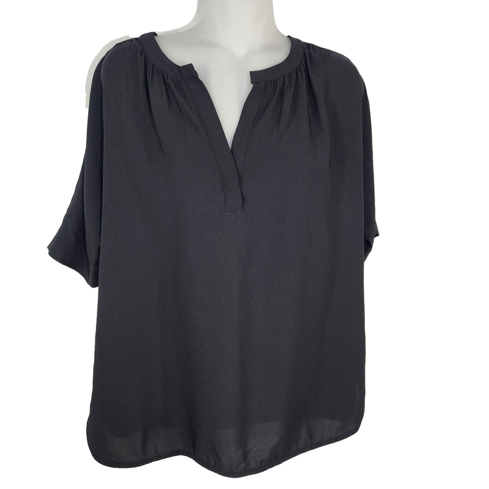 Nordstrom Top Blouse Womens Medium Black V Neck Short Dolman Sleeve Gothic Witch
